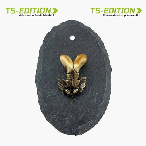 Aufsetzvariante TS-2: Trophäenschiefer oval und Eichenlaub in bronze