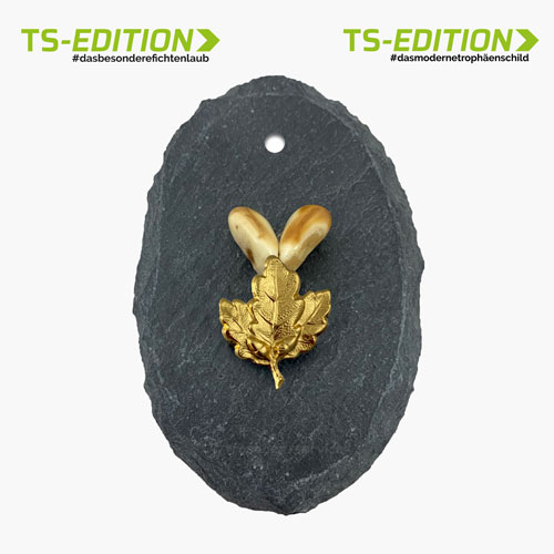 Aufsetzvariante TS-4: Trophäenschiefer oval und Eichenlaub vergoldet