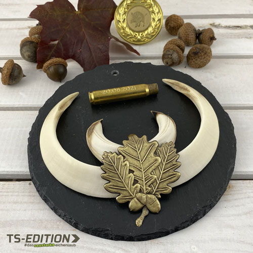 bronziertes Eichenlaub TS-EDITION auf Trophäenschiefer mit Hülse