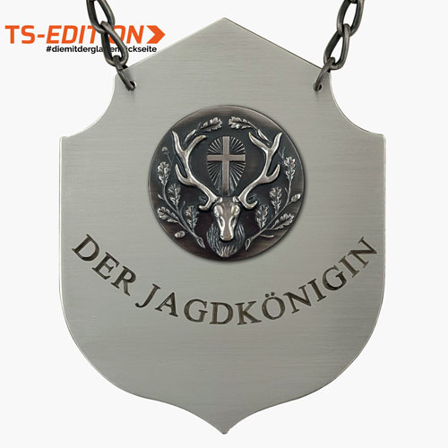 Jagdkette »Wappen« DER JAGDKÖNIGIN in altsilber – Motiv HUBERTUSHIRSCH