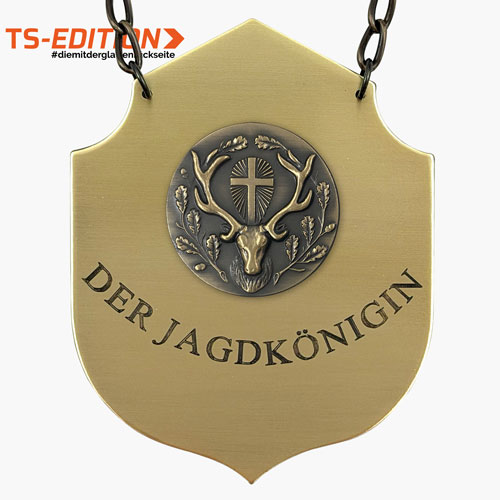 Jagdkette »Wappen« DER JAGDKÖNIGIN in bronze – Motiv HUBERTUSHIRSCH