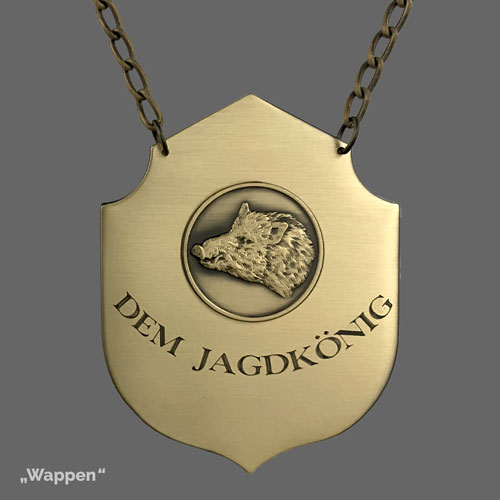 Jagd-/Königskette „Wappen“ Motiv Schwarzwild bronziert