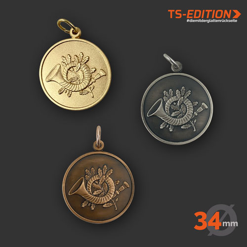 Jagdmedaille „TS-EDITION“ – Motiv JAGDHORN (34 mm) in 3 Farbvarianten