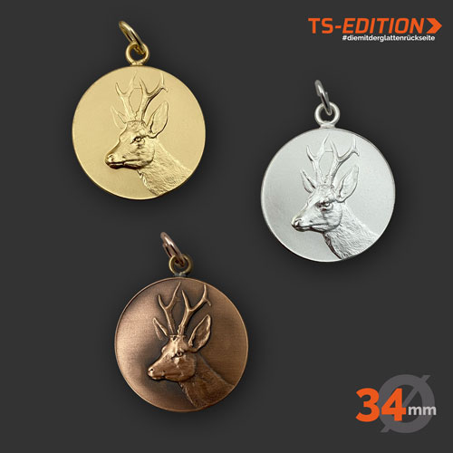 Jagdmedaille „TS-EDITION“ – Motiv REHBOCK (34 mm) in 3 Farbvarianten