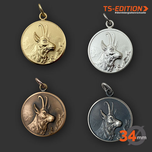 Jagdmedaille „TS-EDITION“ – Motiv GAMSBOCK (34 mm) in 4 Farbvarianten