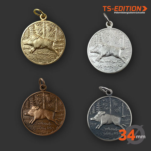 Jagdmedaille „TS-EDITION“ – Motiv KEILER (34 mm) in 4 Farbvarianten
