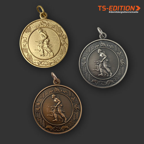 Jagdmedaille „TS-EDITION“ – Motiv JAGDGÖTTIN DIANA in 3 Farbvarianten