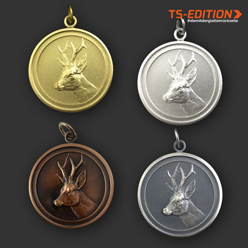 Jagdmedaille „TS-EDITION“ – Motiv REHBOCK MIT DOPPELRAND in 4 Farbvarianten