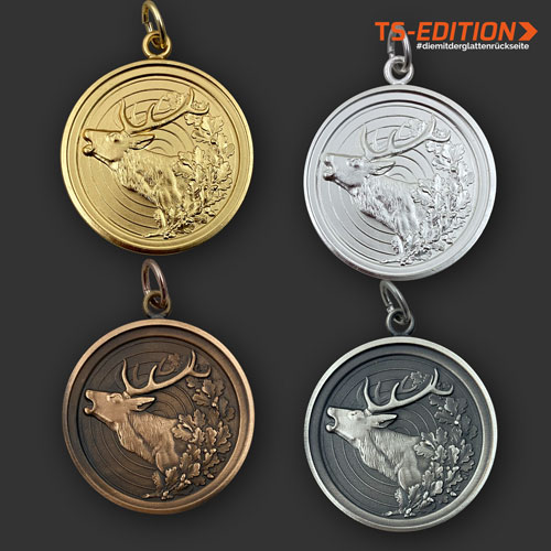 Jagdmedaille „TS-EDITION“ – Motiv HIRSCH MIT DOPPELRAND in 4 Farbvarianten