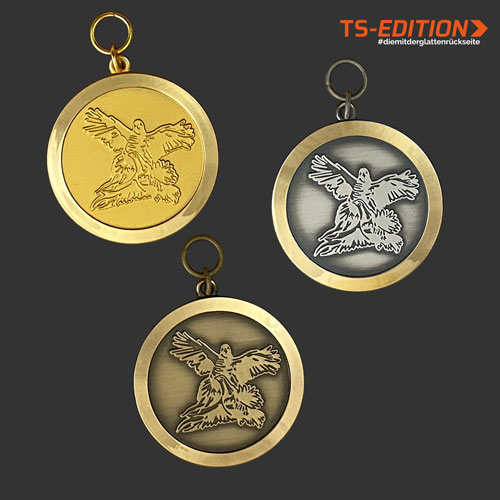 Jagdmedaille „TS-EDITION“ – Motiv FASAN mit REBHUHN in 3 Farbvarianten