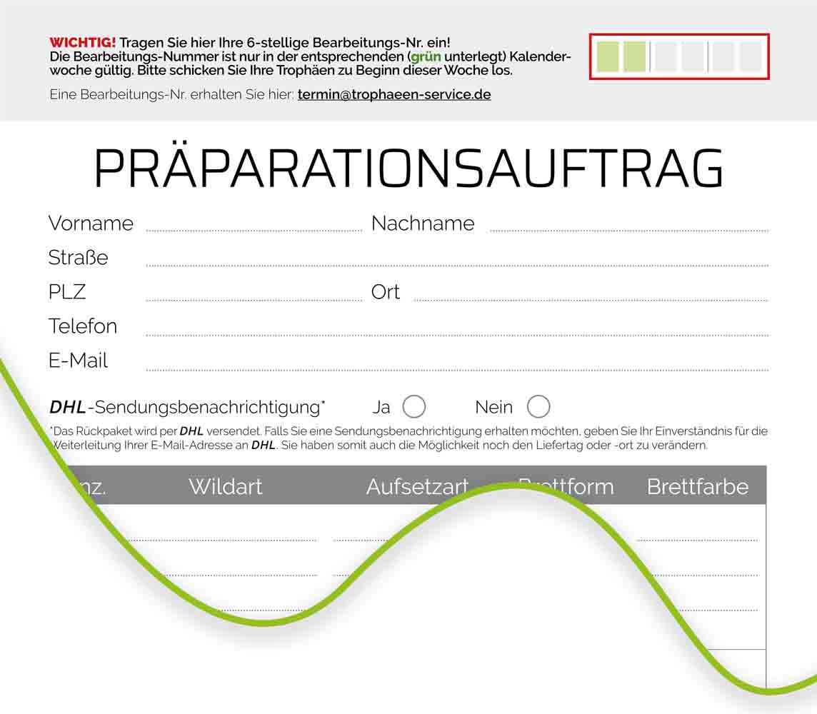 Ausschnitt vom Präparationsauftrag