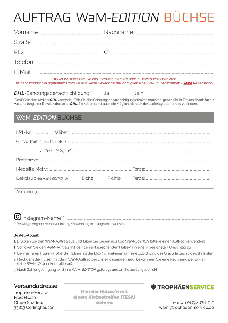 Auftragsformular für die WaM-EDITION