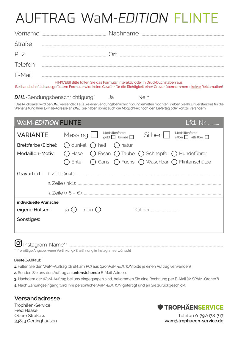 Auftragsformular für die WaM-EDITION