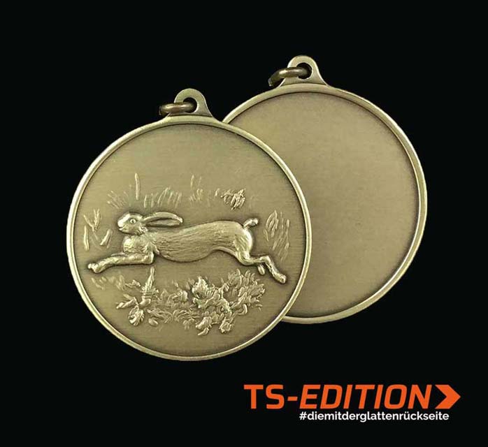 Jagdmedaille Motiv HASE bronzefarbig mit glatter Rückseite